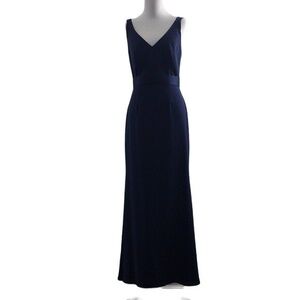 White‎ by Vera Wang Navy Crepe Satin Bridesmaid Dress Womens 4 Sleeveless V Neck